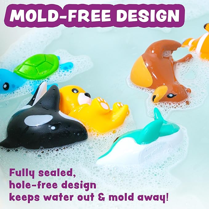Tub Works® Marine™ Mold Free Bath Toys, 6 Pack | Sealed, No Hole Bath Toys Design Keeps Moisture Out | Soft, Squeezable & Float on Water | Easy-Grip Baby & Toddler Bath Toy Set | Great Baby Pool Toys nirvanaguru