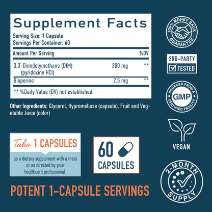 DIM Supplement 200 mg | Estrogen Balance for Women & Men | Hormonal Acne, Hormone Balance, Menopause & Antioxidant Support | Clean Label Project Certified, Vegan & Soy Free Diindolylmethane | 60 Ct. - Nirvana Guru