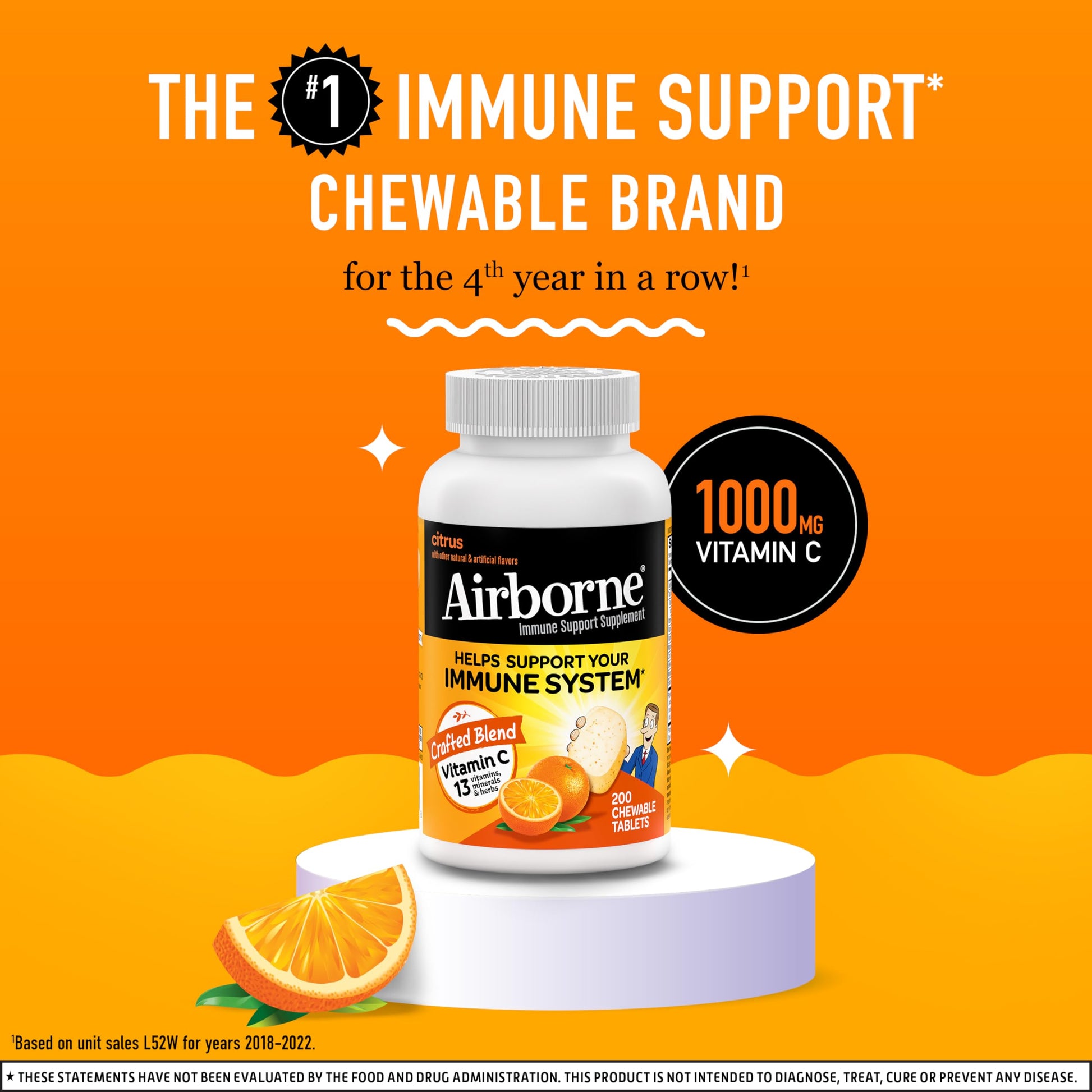 Airborne Vitamin C 1000mg (per Serving) - Citrus Chewable Tablets (116 Count in a Bottle), Gluten-Free Immune Support Supplement, with Vitamins A C E, Zinc, Selenium, Echinacea, Ginger, Antioxidants Nirvana Guru