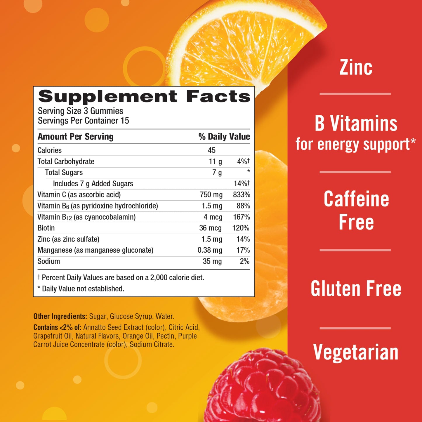 Emergen-C 750mg Vitamin C Gummies for Adults, Immunity Gummies with B Vitamins, Gluten Free, Orange, Tangerine and Raspberry Flavors, 45 Count (Pack of 1) Nirvana Guru