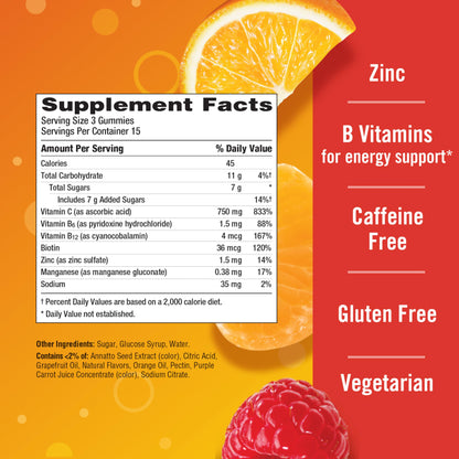 Emergen-C 750mg Vitamin C Gummies for Adults, Immunity Gummies with B Vitamins, Gluten Free, Orange, Tangerine and Raspberry Flavors, 45 Count (Pack of 1) Nirvana Guru