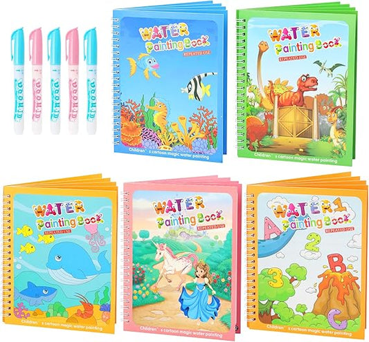 5 Pack Reusable Water Coloring Book for Toddlers, Water Doodle Book Toys, Paint with Water Books,Mess-Free Coloring Book, Portable Educational Doodle Drawing Toy, Educational Learning Kits Gifts nirvanaguru