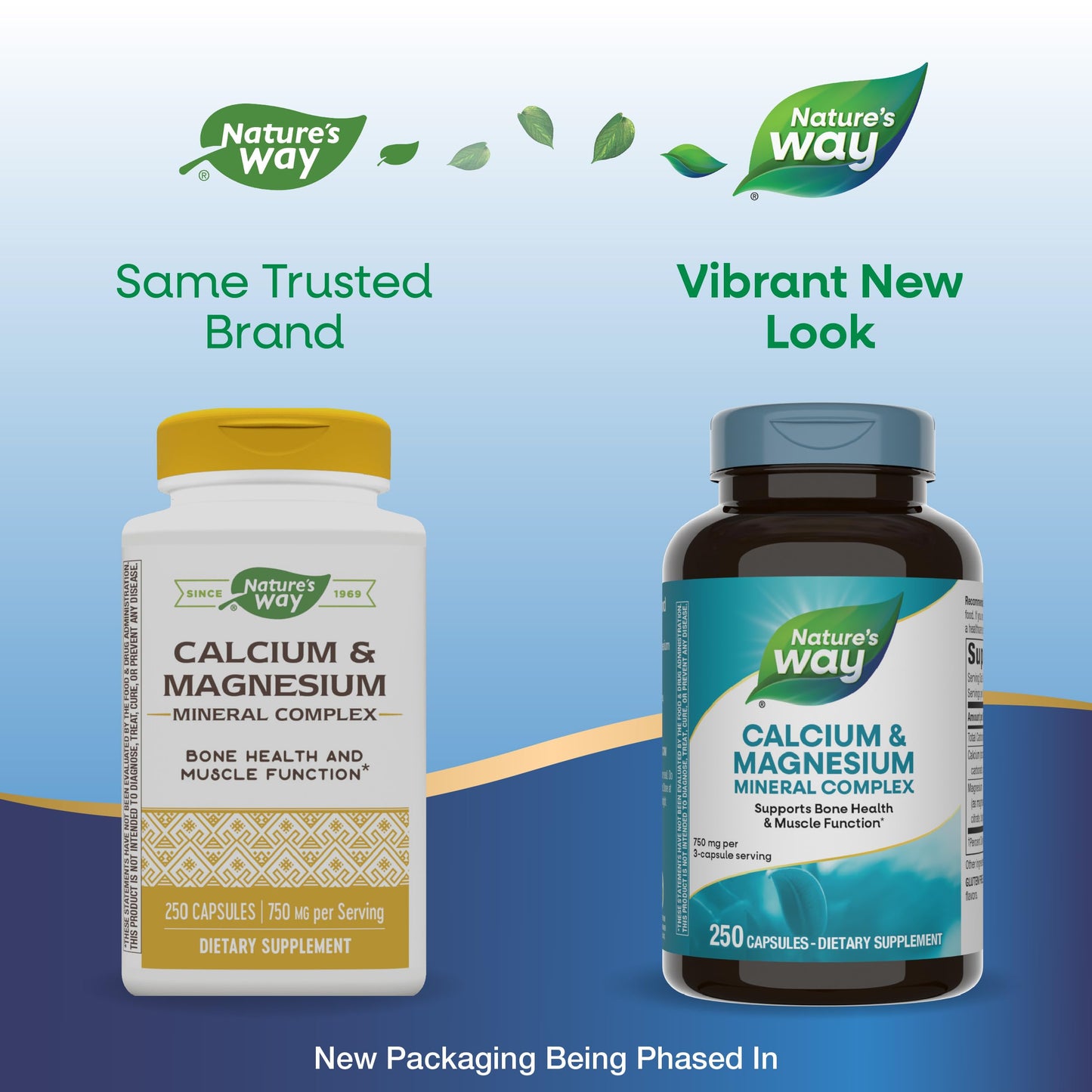Nature's Way Calcium & Magnesium Mineral Complex, Supports Bone Health & Muscle Function,* 750 mg per 3-Capsule Serving, 250 Capsules (Packaging May Vary) - Nirvana Guru