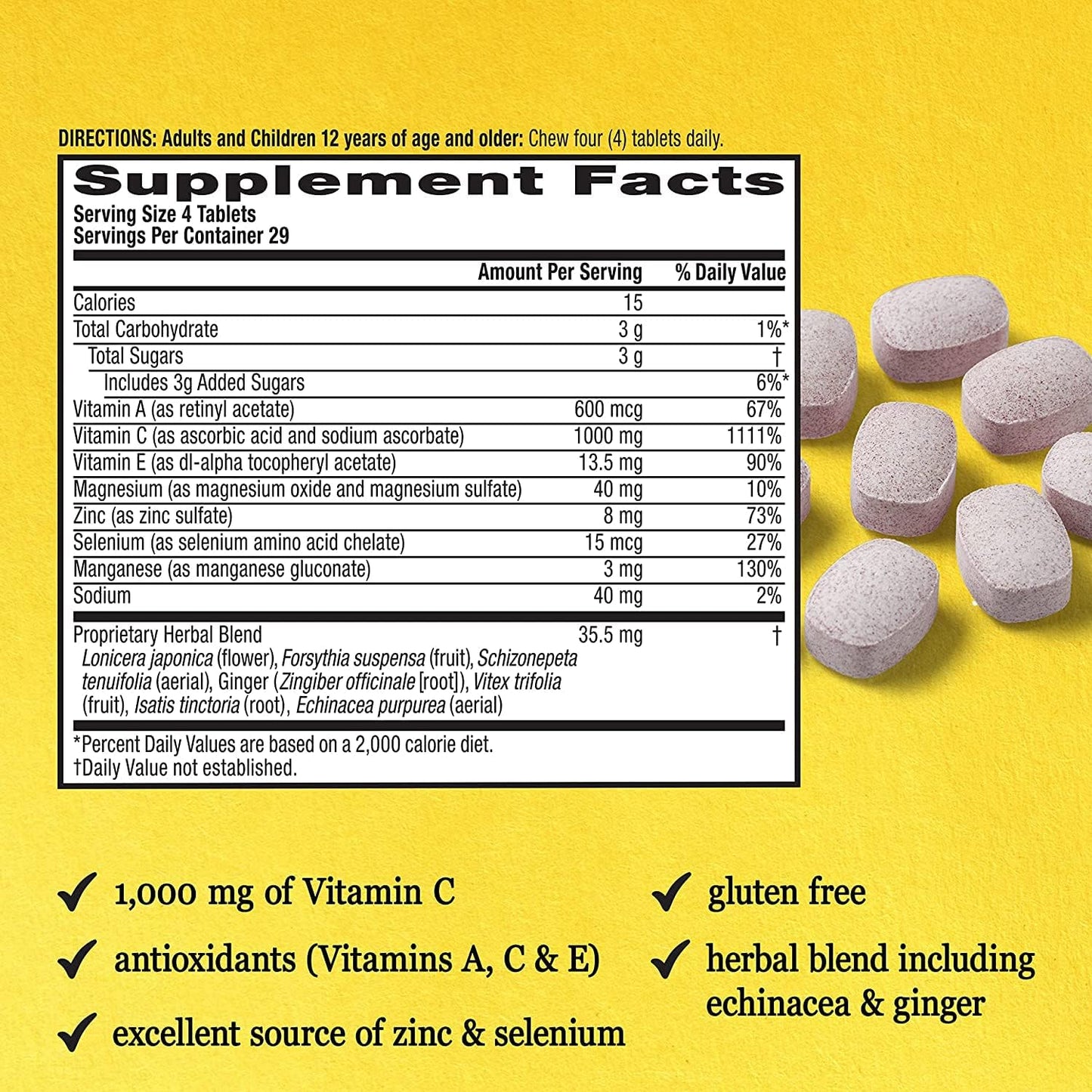 Airborne 1000mg Vitamin C + Zinc Immune Support Supplement Chewable Tablets, Very Berry & Citrus Flavor with Powerful Antioxidants Vitamins A C & E, 116 Chewable Tablets Nirvana Guru