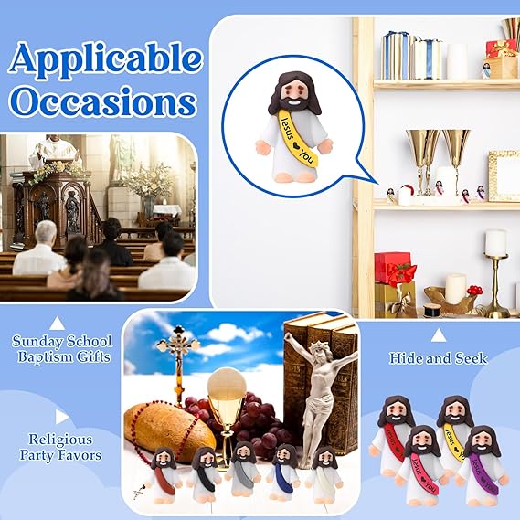 Bememo 100 Pcs Little Jesus Figures Jesus Loves You Original Design Rubber Pocket Toys Little Figures to Hide and Seek Sunday School Religious Party Share Gifts(Bright Colors) Nirvana Guru
