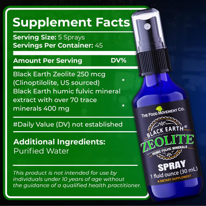 Black Earth Zeolite with Humic Fulvic Acids, Trace Minerals, for Adults and Kids Supports Gut Health, Immune Support, Digestion and Elimination and More 1oz Liquid Pump Spray Supplement Nirvana Guru