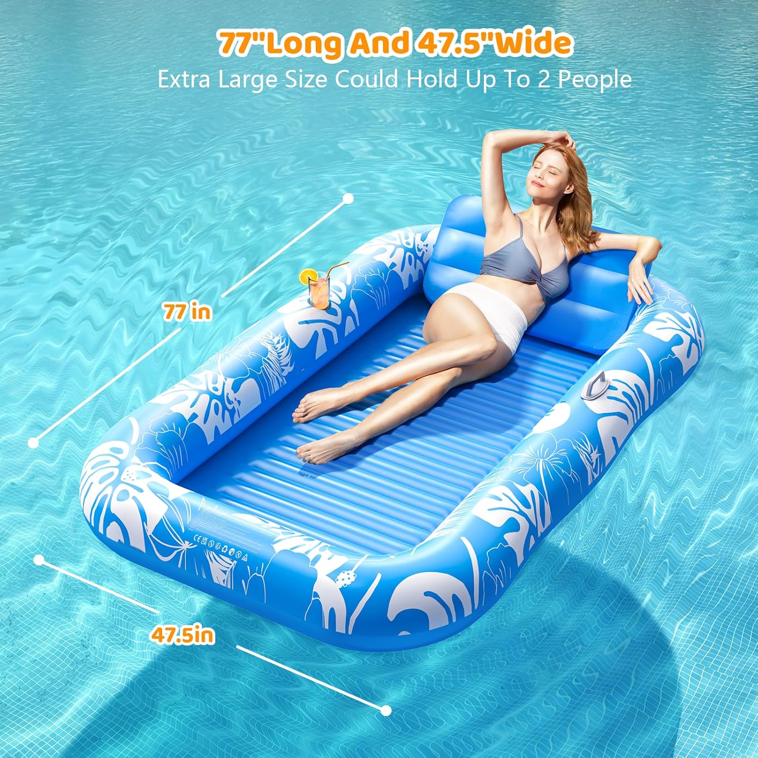 Inflatable Tanning Pool Lounger Float with Sprinkler, 77" x 48" Pool Floats Adult with Pillow, 6 in 1 Suntan Tub Raft Floatie with Drink Holder Sunbathing Water Lounge Nirvana Guru
