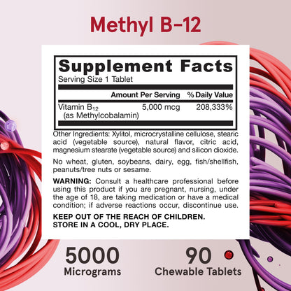 Jarrow Formulas Vitamin B12 5000 mcg - Maximum Strength for Cellular Energy and Brain Health, 60 Cherry Chewable Tablets, B12 Vitamins 5000 mcg - Nirvana Guru