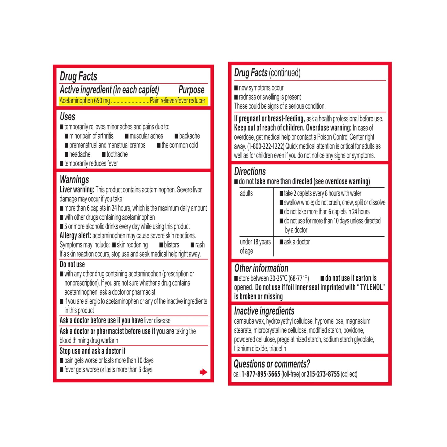 Tylenol 8HR Arthritis Pain Relief Caplets, 650 mg Acetaminophen for Minor Arthritis & Joint Pain, Fever Reducer, Extended Release, Gentle on Stomach, FSA or HSA Eligible, 100 ct