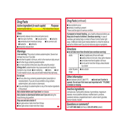 Tylenol 8HR Arthritis Pain Relief Caplets, 650 mg Acetaminophen for Minor Arthritis & Joint Pain, Fever Reducer, Extended Release, Gentle on Stomach, FSA or HSA Eligible, 100 ct