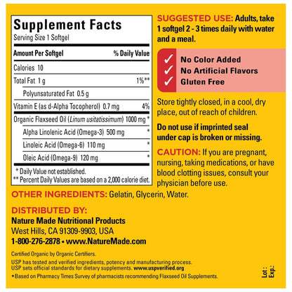 Nature Made Flaxseed Oil 1000 mg, Fish Free Omega 3 Supplement, Dietary Supplement for Heart Health Support, 180 Softgels, 180 Day Supply - Nirvana Guru