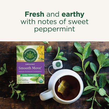 Traditional Medicinals Tea, Organic Smooth Move Peppermint, Relieves Occasional Constipation, Senna, 16 Tea Bags - Nirvana Guru