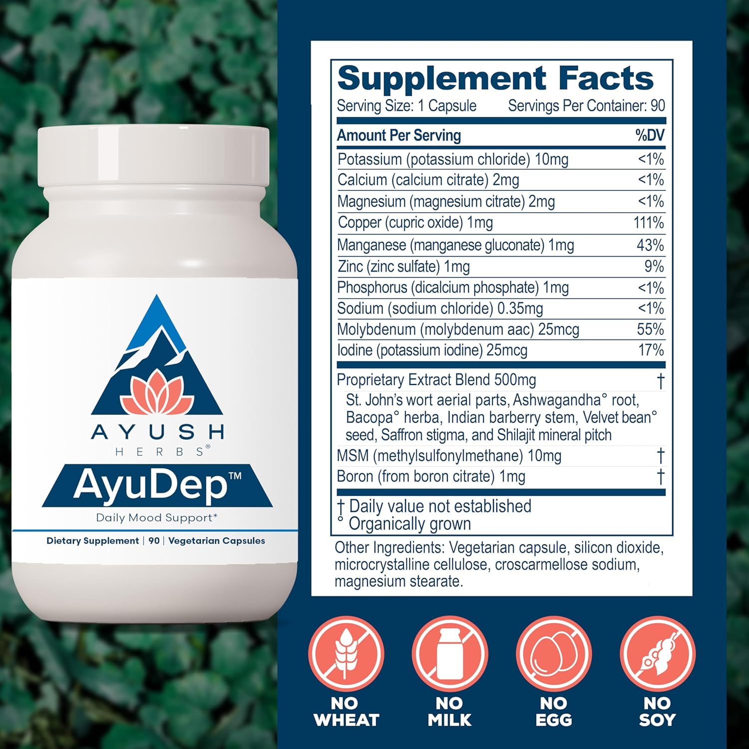 Ayush Herbs AyuDep - Saffron & Ashwagandha Supplements, Uplifting Formula for Women & Men, Herbal Support for Adults - 90 Vegetarian Capsules (1 Count) Nirvana Guru