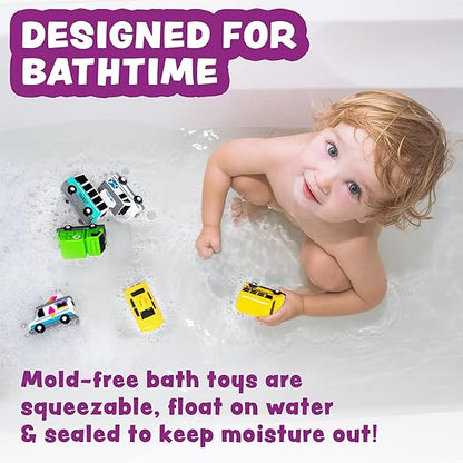 Tub Works® Vehicles™ Bath Cars Mold Free Bath Toys, 6 Pack | Sealed, No Hole Bath Toys Design Keeps Moisture Out | Soft, Squeezable & Float on Water | Fun Baby & Toddler Bath Toys | City Car Bath Toys nirvanaguru