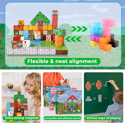 Goody King Magnetic Blocks |100PCS Magnetic Building Cube Game, Constructions Toys for Boys & Girls Age 3-4, 5 6 7 8 9 10, STEM Montessori Stacking Toy, Sensory Tiles Building Birthday for Toddlers Nirvana Guru
