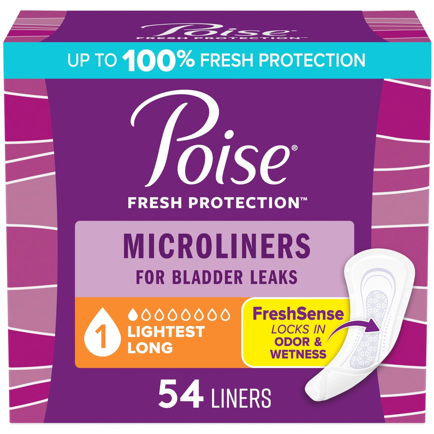 Poise Daily Liners, Incontinence Panty Liners, 2 Drop Very Light Absorbency, Regular Length, 48 Count of Pantiliners, Packaging May Vary
