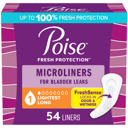 Poise Daily Liners, Incontinence Panty Liners, 2 Drop Very Light Absorbency, Regular Length, 48 Count of Pantiliners, Packaging May Vary