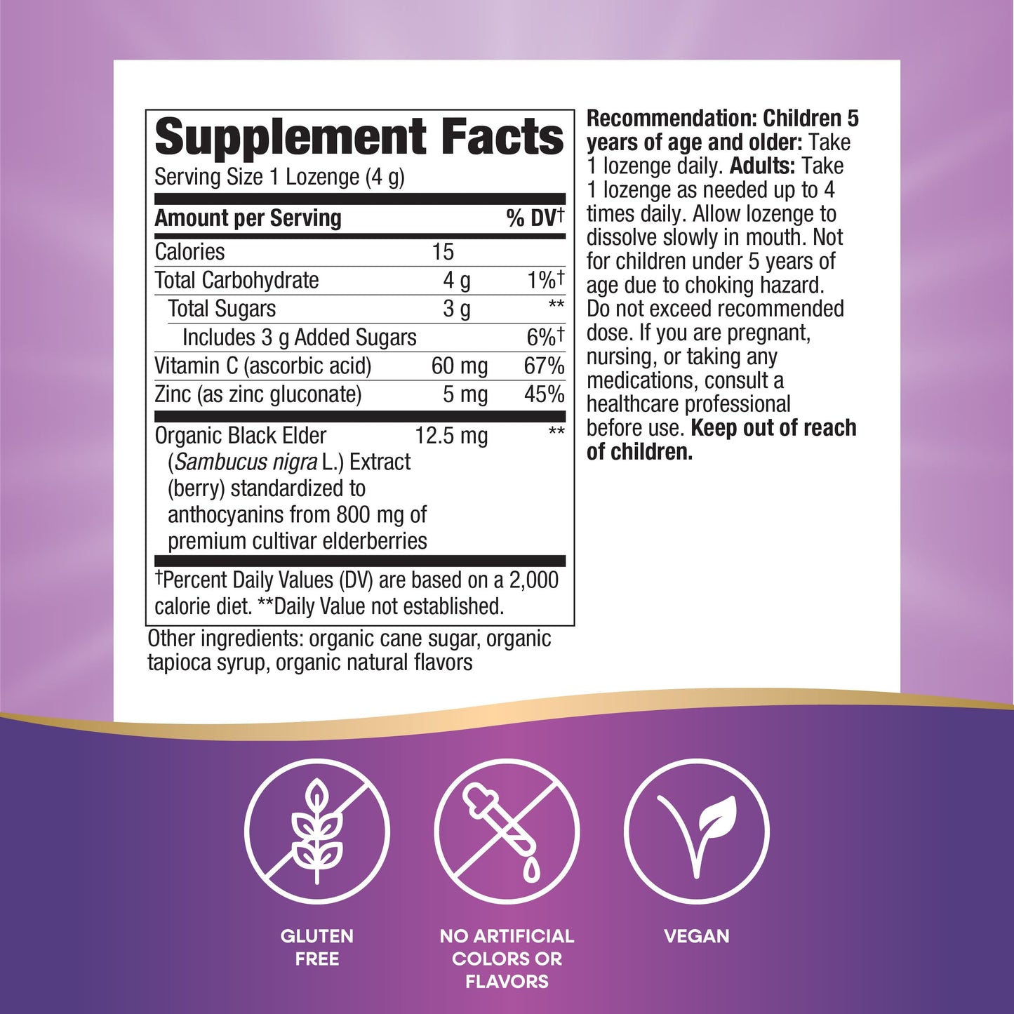 Nature's Way Organic Sambucus Zinc Lozenges - With Elderberry & Vitamin C - Vegan & Gluten Free - 24 Lozenges (Pack of 3) - Nirvana Guru