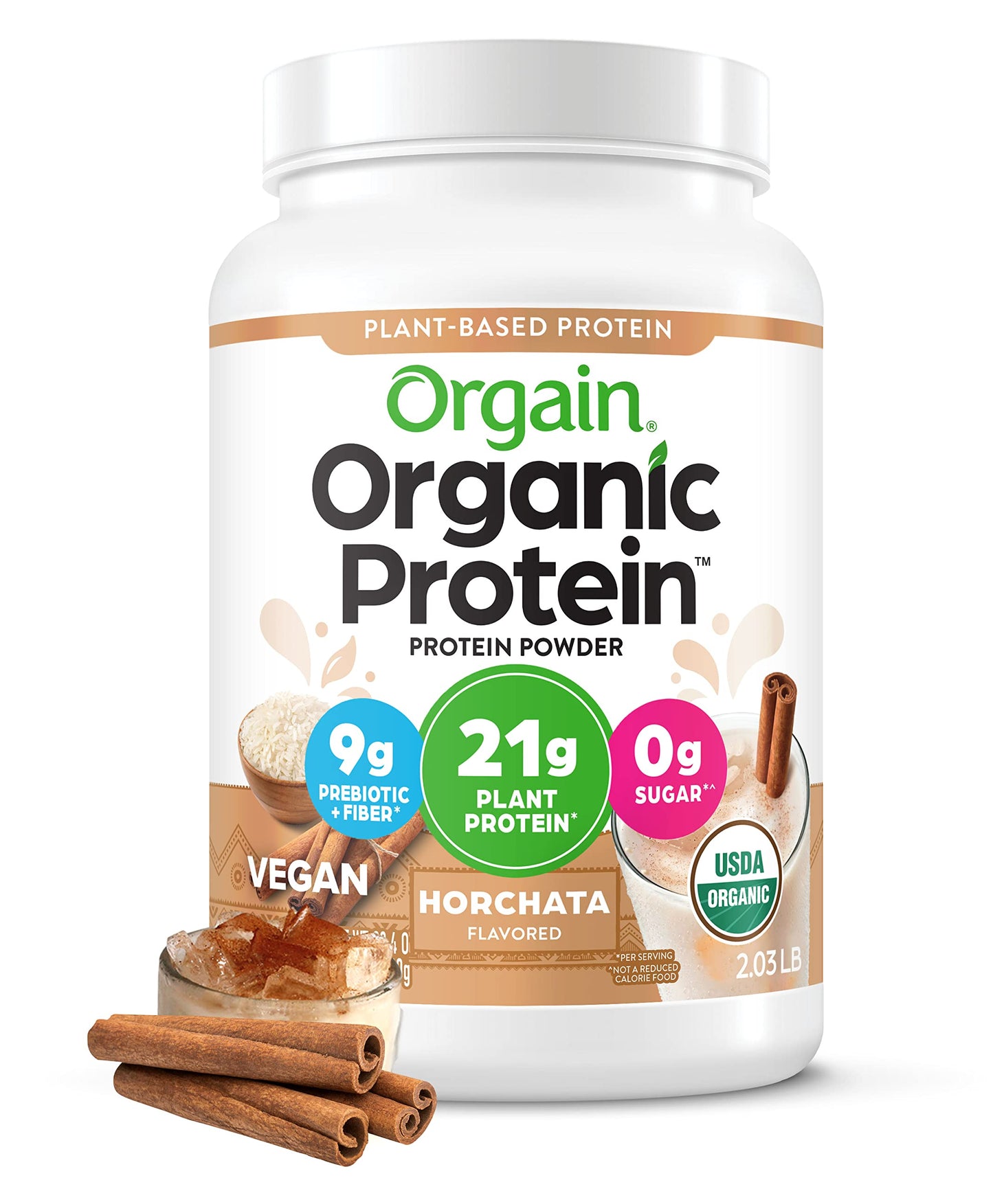 Orgain Organic Vegan Protein Powder, Vanilla Bean - 21g Plant Protein, 4g Prebiotic Fiber, No Lactose Ingredients, No Added Sugar, Non-GMO, For Shakes & Smoothies, 2.03 lb (Packaging May Vary)