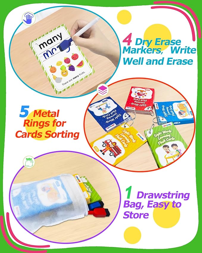 Sight Words Flash Cards Kindergarten, 250 Dolch Sight Word Writing Reading Spelling Games, Preschool Kindergarten Toddler Learning Activities, Homeschool Supplies Educational Toys for Kids Ages 3+ nirvanaguru