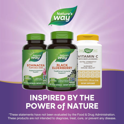 Nature's Way Black Elderberry Supplement, Traditional Immune Support*, With Elderberry and Elderflower, Plant Powered, 100 Capsules (Packaging May Vary) - Nirvana Guru