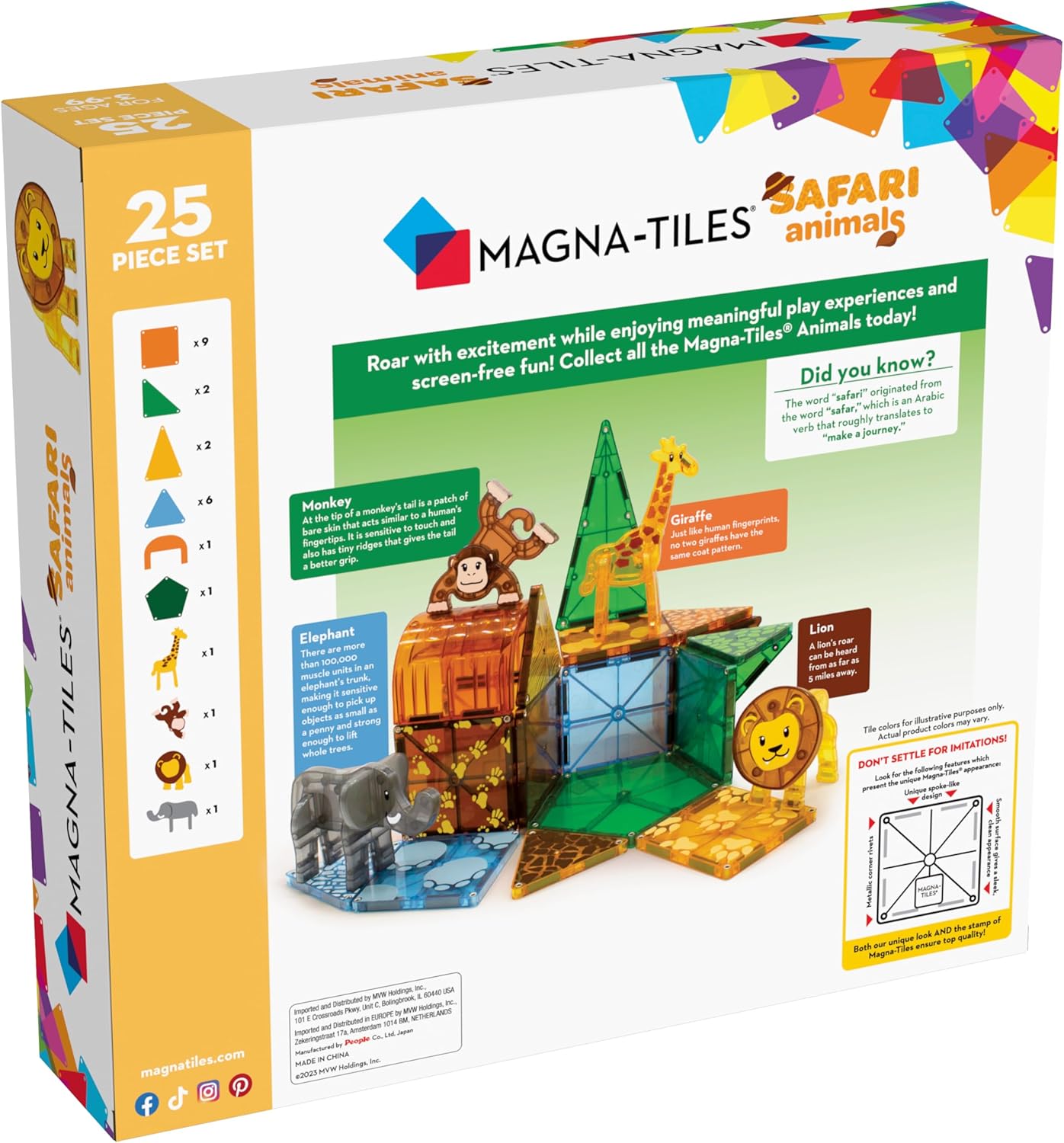 MAGNA-TILES Safari Animals 25-Piece Magnetic Construction Set, The ORIGINAL Magnetic Building Brand Nirvana Guru