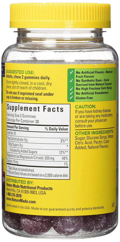 Nature Made High Absorption Magnesium Citrate 200 mg per serving, Magnesium Supplement for Muscle, Nerve, Bone and Heart Support, 60 Magnesium Gummies, 30 Day Supply - Nirvana Guru