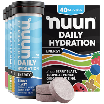 Nuun Energy Electrolyte Tablets with Ginseng, Caffeine from Green Tea Extract, Vitamin B12, B6, B5, Magnesium & 4 Other Electrolytes, Gluten Free & Vegan, Tropical Punch, 8 Pack (80 Servings Total) Nirvana Guru