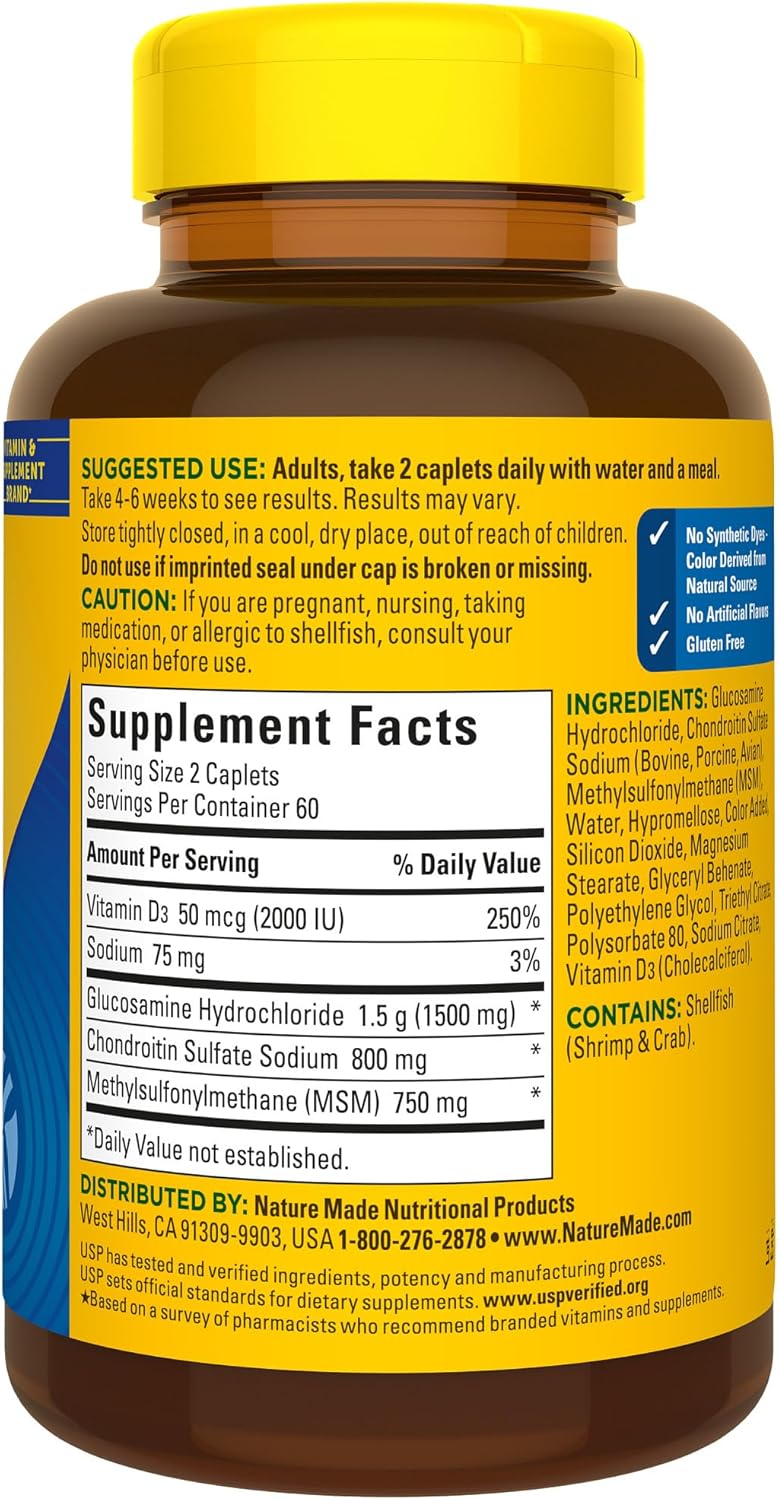 Nature Made Glucosamine Chondroitin Complex with MSM, Dietary Supplement for Joint Support, 120 Caplets, 60 Day Supply - Nirvana Guru