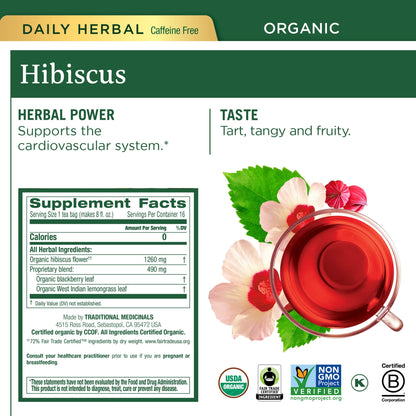 Traditional Medicinals Organic Red Clover, Caffeine Free, 16 Wrapped Tea Bags, 1.13 oz (32 g) - Nirvana Guru