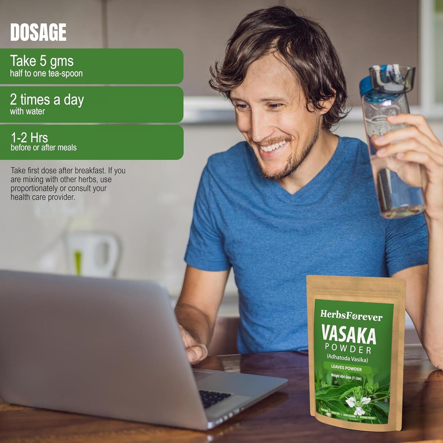 Vasaka Powder | Justicia Adhatoda | Supports Respiratory Health & Wellness | Herbal Supplement | Non-GMO, Vegan | 454g (1 lb) | Traditional Ayurveda Nirvana Guru