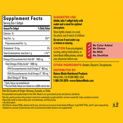 Nature Made Extra Strength Omega 3 Fish Oil Supplements, 2800mg, Fish Oil Omega 3 Supplements as Ethyl Esters for Healthy Heart, Brain, Eyes, Mood Support, 60 Softgels, 30 Day Supply - Nirvana Guru