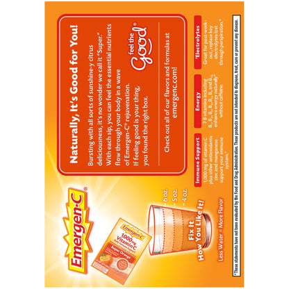 Emergen-C 1000mg Vitamin C Powder for Daily Immune Support Caffeine Free Vitamin C Supplements with Zinc and Manganese, B Vitamins and Electrolytes, Super Orange Flavor - 60 Count/2 Month Supply Nirvana Guru
