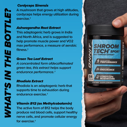 ONNIT Shroom Tech Sport Daily Exercise Support Capsules, Pre Workout Supplement with Cordyceps Mushrooms, Caffeine-Free Dietary Supplement for Daily Energy Support, 84 Count