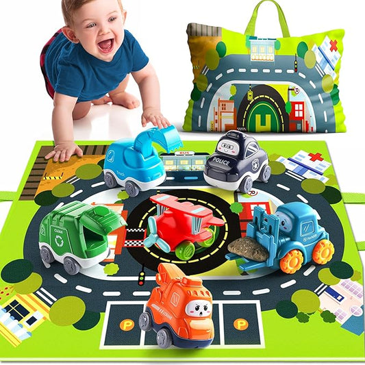 Big Cartoon Truck Car Toys for 1 Year Old Boy with Playmat/Storage Bag|Baby and Toddler Toys 12-18 Months & Age 1-2|1st Birthday Gift for 1 2 Year Old Boy nirvanaguru