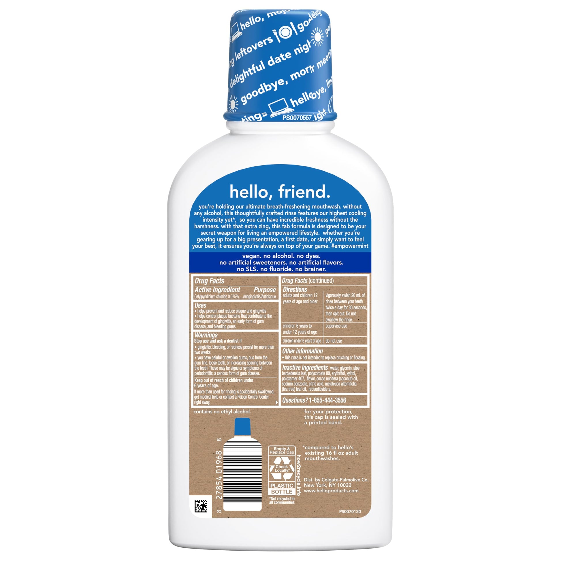 Hello Peace Out Plaque, Antigingivitis Alcohol Free Mouthwash, Natural Mint with Aloe Vera and Coconut Oil, Fluoride Free, Vegan, SLS Free and Gluten Free, 16 Ounce (Pack of 3) Nirvana Guru
