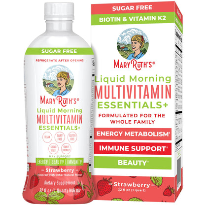 MaryRuth's Liquid Morning Multivitamin Essentials+ | Vitamin A C D E B6 B12 Biotin Zinc | Mens Womens Multivitamin | Immune Support | Beauty | Sugar Free | Vitamins for Ages 1+ | Vegan | 32 Fl Oz - Nirvana Guru