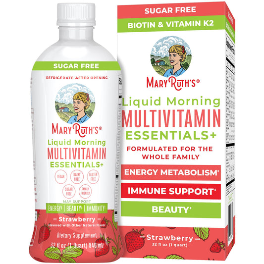 MaryRuth's Liquid Morning Multivitamin Essentials+ | Vitamin A C D E B6 B12 Biotin Zinc | Mens Womens Multivitamin | Immune Support | Beauty | Sugar Free | Vitamins for Ages 1+ | Vegan | 32 Fl Oz - Nirvana Guru