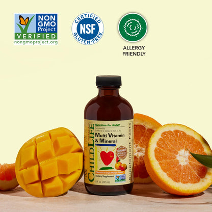 CHILDLIFE ESSENTIALS Kids Multivitamin & Mineral - Kids Vitamins, Liquid Multivitamin for Kids, Toddler Multivitamins, Liquid Vitamins, Baby Multivitamin - Natural Orange & Mango, 8 Fl Oz (Pack of 1)