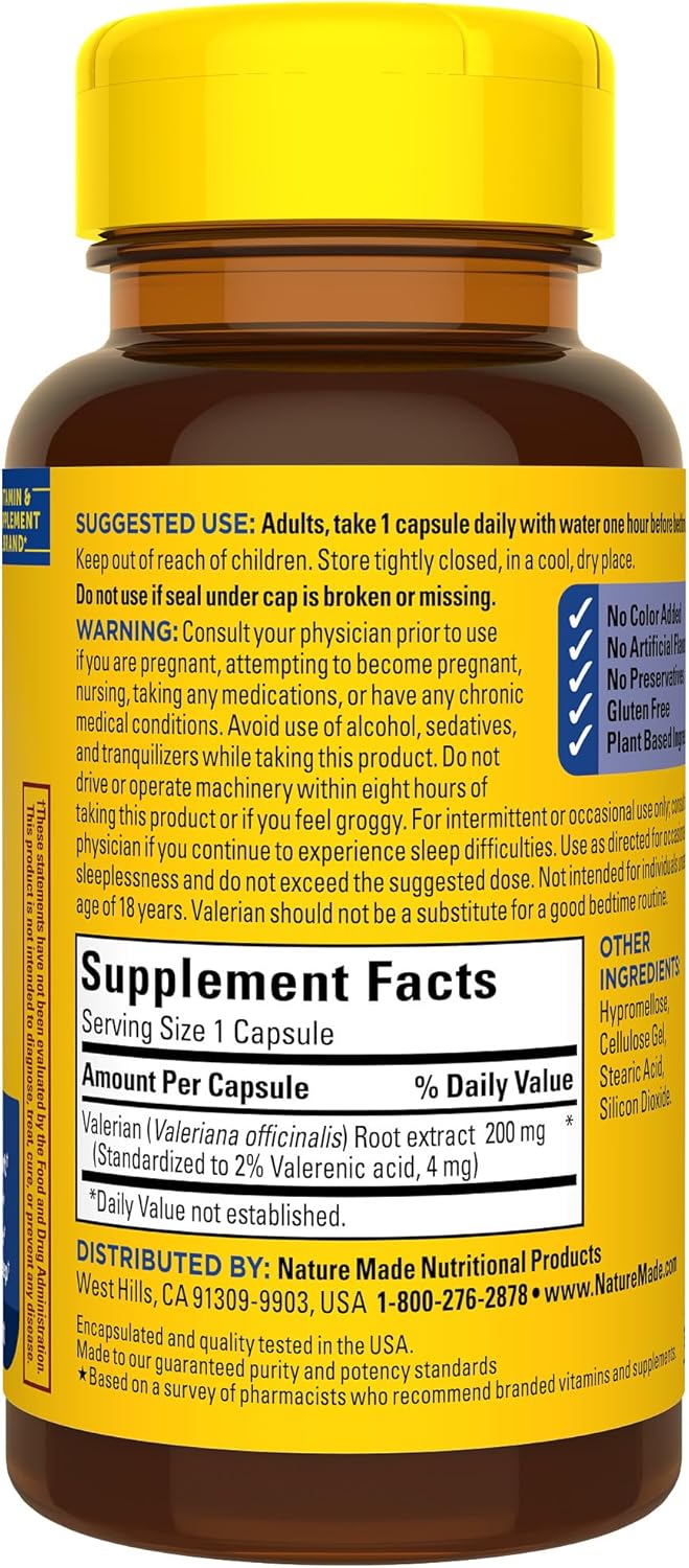 Nature Made Valerian Root for Sleep Support, Melatonin Free Sleep Aid for Adults, 30 Valerian Root Capsules, 30 Day Supply - Nirvana Guru