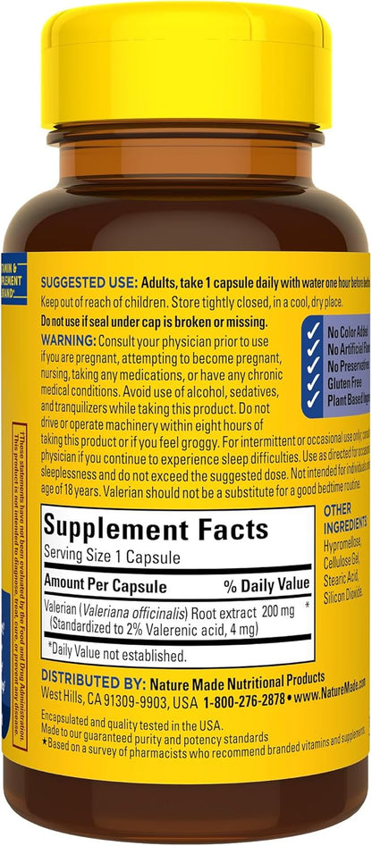 Nature Made Valerian Root for Sleep Support, Melatonin Free Sleep Aid for Adults, 30 Valerian Root Capsules, 30 Day Supply - Nirvana Guru