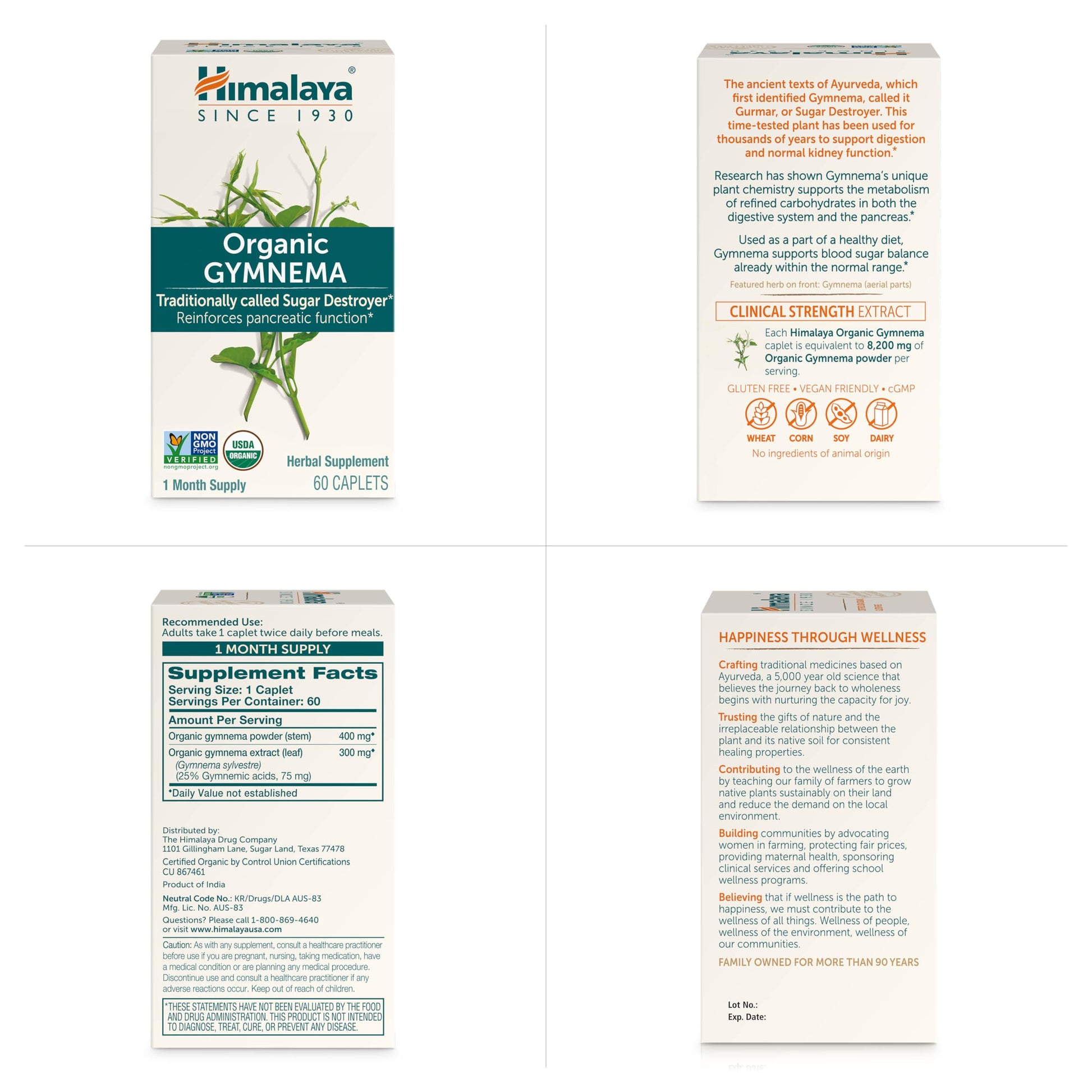 Himalaya Organic Gymnema Sylvestre Herbal Supplement USDA Certified Organic, Non-GMO, 700 mg, 60 Plant-Based Caplets - Nirvana Guru