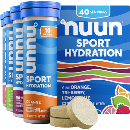Nuun Sport Electrolyte Tablets with Magnesium, Calcium, Potassium, Chloride & Sodium, Gluten Free & Vegan, Strawberry Lemonade, 4 Pack (40 Servings Total)