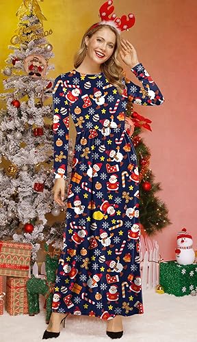 For G and PL Women's Ugly Christmas Maxi Dress Long Sleeve Graphic Outfit with Pockets nirvanaguru