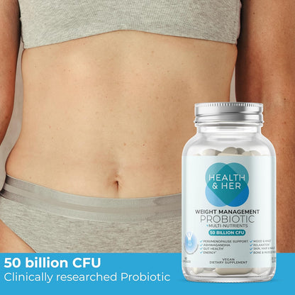 Health & Her Weight Management Probiotics for Women - Perimenopause & Menopause Supplement - Clinically Studied 50bn CFU Probiotics to Support Gut Health, Energy, Mood & Mind, Vegan (60 ct - 1 Month) - Nirvana Guru