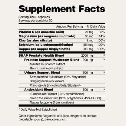 Snap Supplements Prostate Health Support Supplement, Saw Palmetto for Men Plus Stinging Nettle Root, Magnesium Citrate, Zinc and Plant Sterols, Supports Male Urinary Tract Health, 90 Capsules - Nirvana Guru