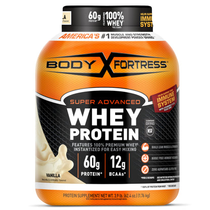 Body Fortress Super Advanced Whey Protein Powder, Vanilla, Immune Support (1), Vitamins C & D Plus Zinc, 1.74 lbs