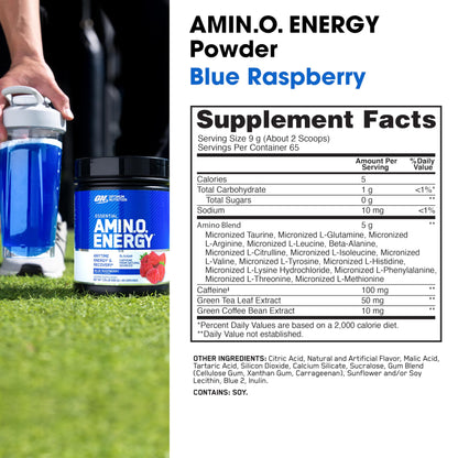 Optimum Nutrition Amino Energy - Pre Workout with Green Tea, BCAA, Amino Acids, Keto Friendly, Green Coffee Extract, Energy Powder - Concord Grape, 65 Servings (Packaging May Vary)