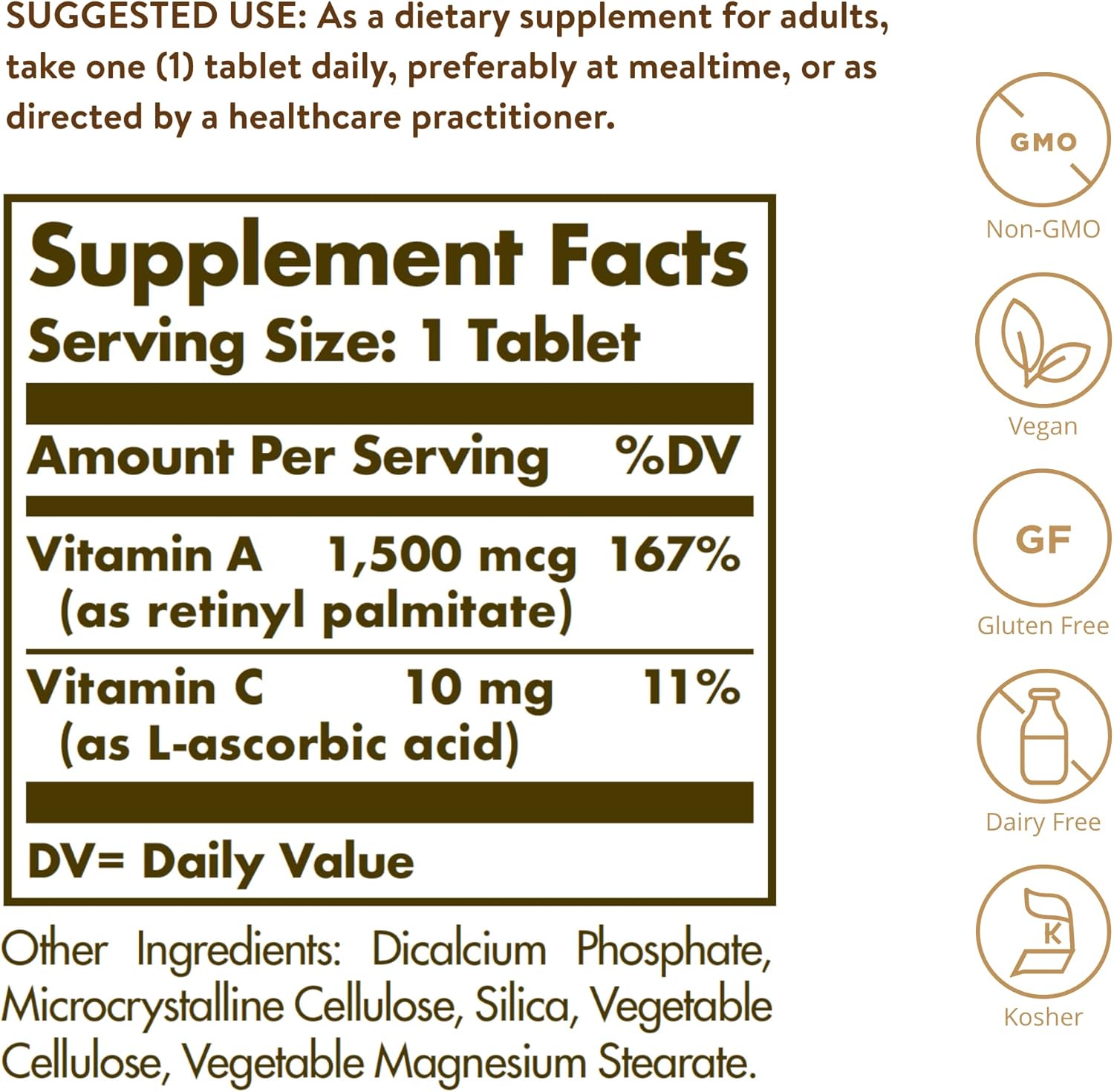 Solgar Dry Vitamin A 1500 mcg (5000 IU), 100 Tablets - Supports Healthy Eyes, Skin & Immune System - Non-GMO, Vegan, Gluten Free, Dairy Free, Kosher - 100 Servings Nirvana Guru