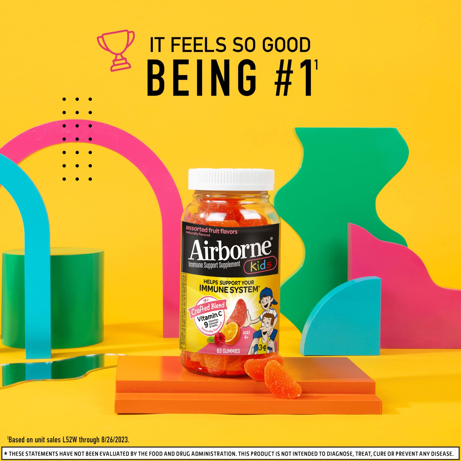 Airborne Vitamin C 500mg (per Serving) - Assorted Fruit Flavored Kids Gummies (63 Count in a Bottle), Gluten-Free Immune Support Supplement with Vitamins C E, Selenium Nirvana Guru